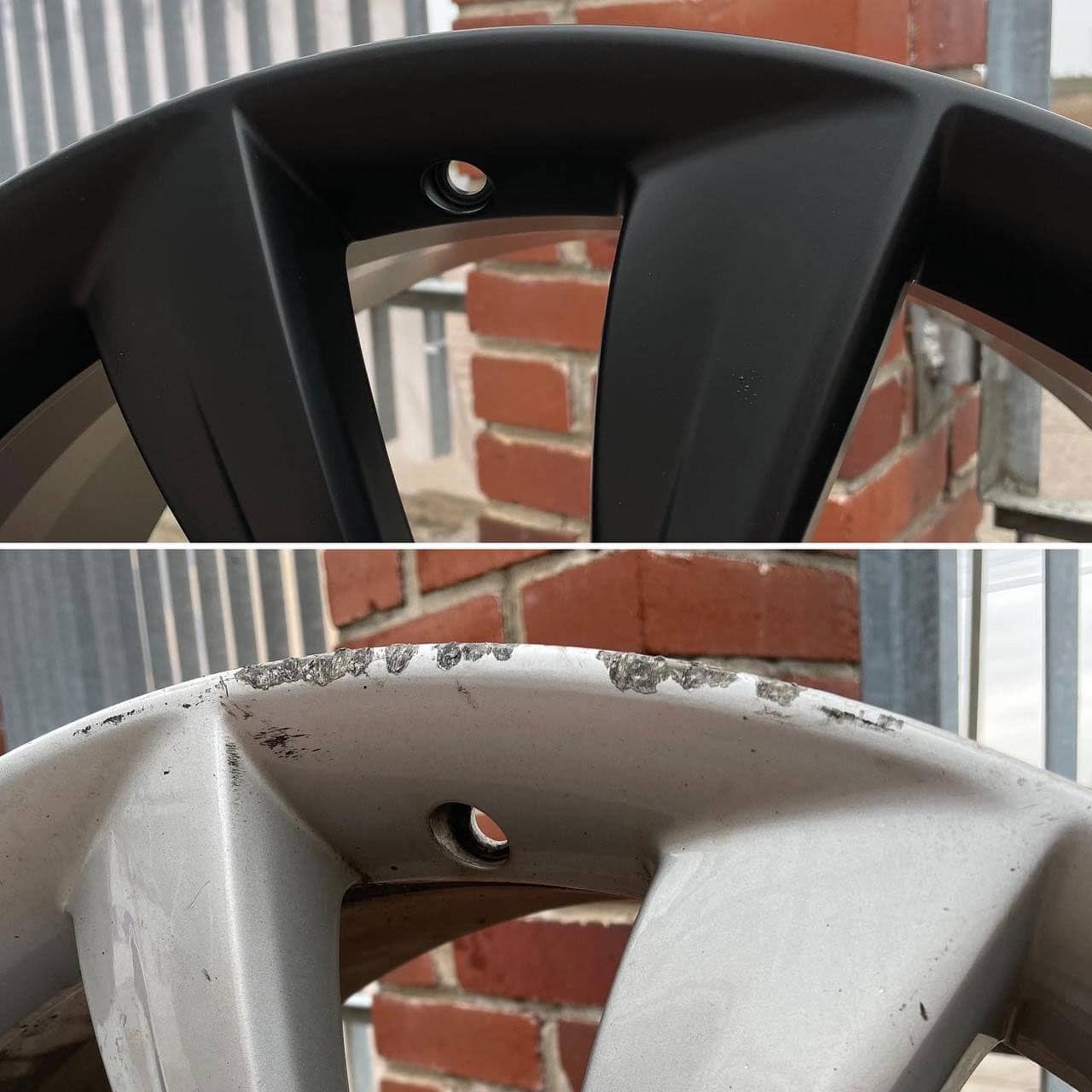 Felgi Tesla przed i po renowacji