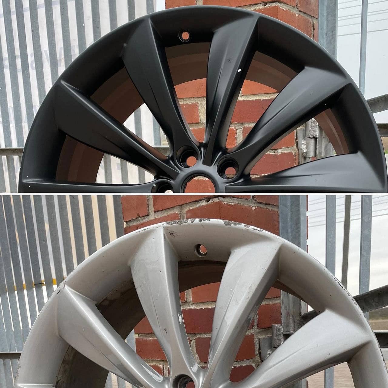 Felgi Tesla przed i po renowacji